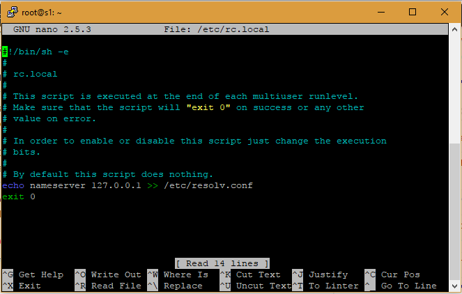 Screenshot of Ubuntu 16.04 /etc/rc.local file