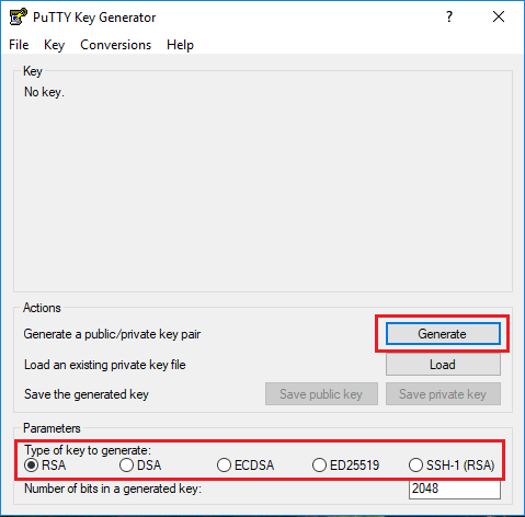 PuttyGen Generate SSH Key