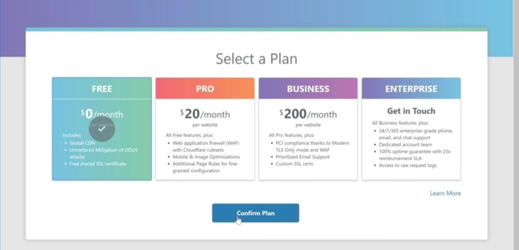 Cloudflare free plan