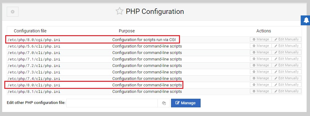 Virtualmin PHP configuration files