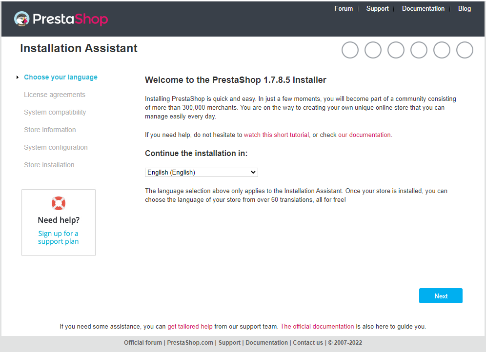 PrestaShop Web Installer Step #1
